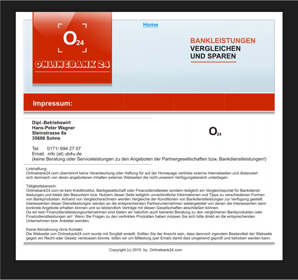 Impressum, Imprint - Onlinebank24.com
